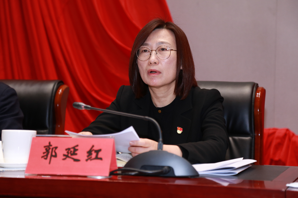 图为区委书记郭延红讲话