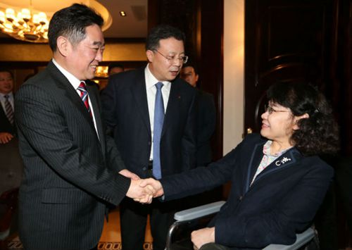 图为海迪主席会见扬州市政府代市长张爱军