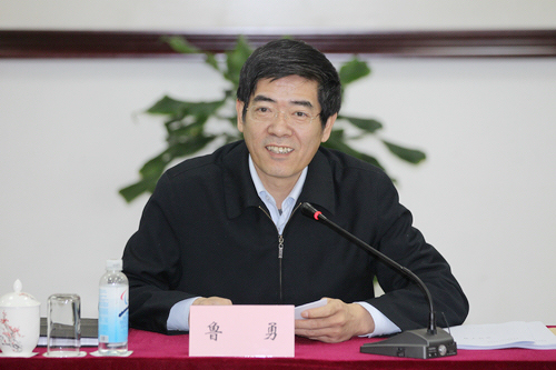 图为鲁勇出席研讨会并讲话