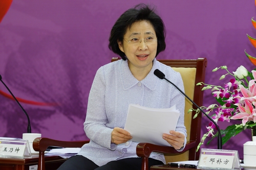 图为中国残联副主席、党组副书记、常务副理事长王乃坤在会上讲话
